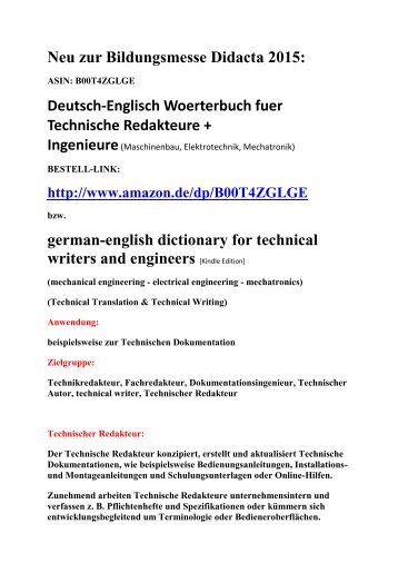 Elektrotechnik-Ingenieure/ Redakteure uebersetzen Technik-Begriffe mit ebook-Woerterbuch (Technischen Dokumentation tekom-news, Frankfurter Buechmesse