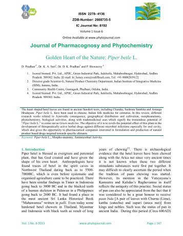Piper betle L. - Journal of Pharmacognosy and Phytochemistry