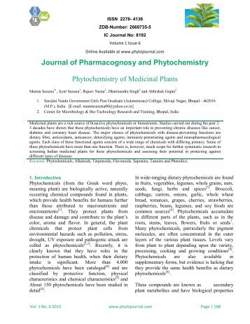Journal of Pharmacognosy and Phytochemistry Phytochemistry of Medicinal Plants
