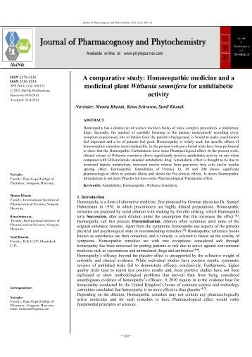 A comparative study: Homoeopathic medicine and a medicinal plant ...