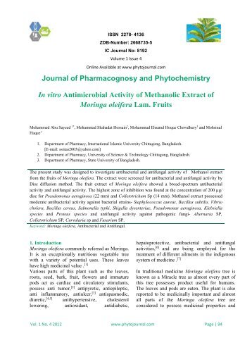 In vitro Antimicrobial Activity of Methanolic Extract of Moringa ...