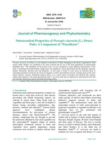 Nutraceutical Properties of Prosopis cineraria - Journal of ...