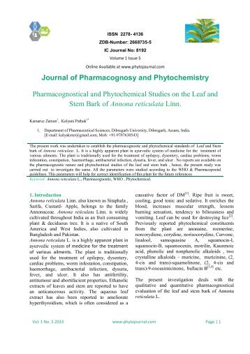 Annona reticulata - Journal of Pharmacognosy and Phytochemistry