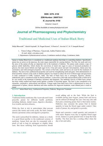 Journal of Pharmacognosy and Phytochemistry Traditional and ...