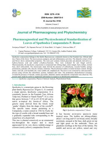 Journal of Pharmacognosy and Phytochemistry Pharmacognostical ...