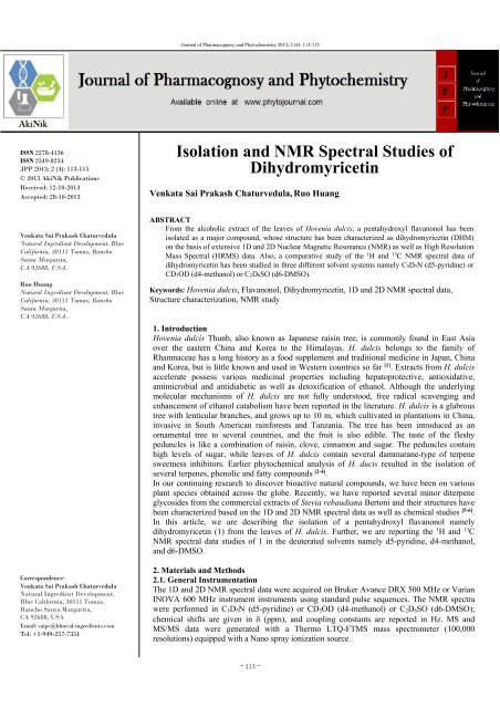 Isolation and NMR Spectral Studies of Dihydromyricetin