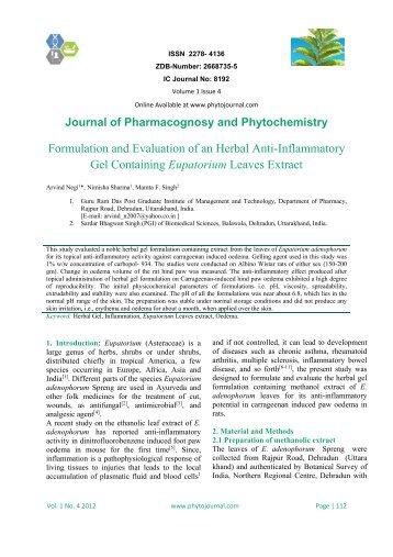 Formulation and Evaluation of an Herbal Anti-Inflammatory Gel ...