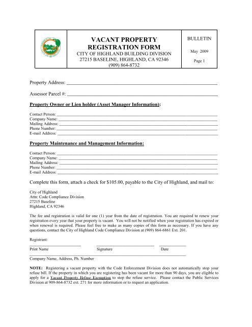 VACANT PROPERTY REGISTRATION FORM