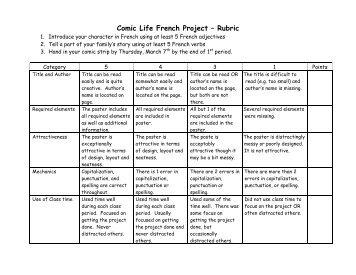 Comic Life French Project â Rubric