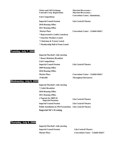 Tentative Schedule Imperial Session 2009