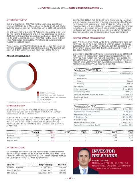 fÜr das geschäftsJahr 2011 - polytec