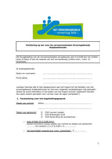 Verklaring op eer en geweten voor de vervoersonkosten