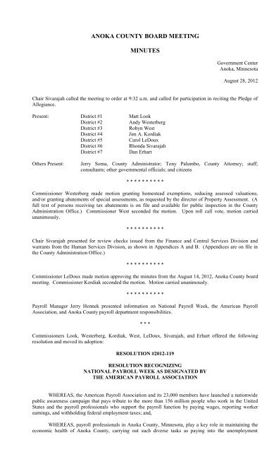 ANOKA COUNTY BOARD MEETING MINUTES