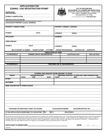 Application for a Zoning/Use Registration Permit - Business Services ...