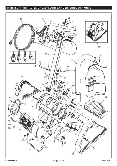 HIRETECH HT8-1.2 EX DRUM FLOOR SANDER PARTS DRAWING