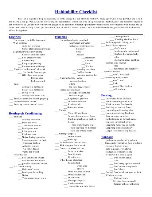 Habitability Checklist