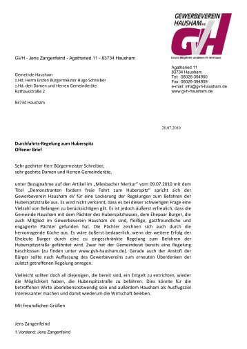 offener Brief GVH an GMR - Hausham