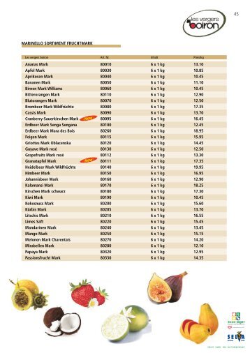 Ananas Mark 80010 6 x 1 kg 13.10 Apfel Mark 80030 6 x 1 kg 10.85