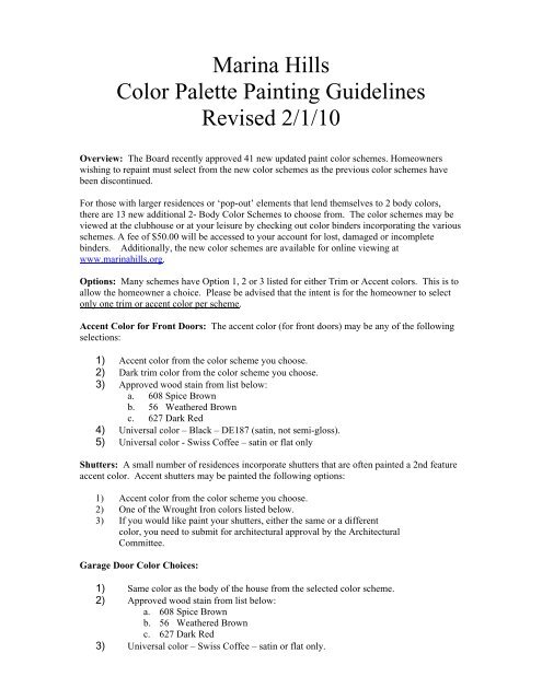 Marina Hills Color Palette Painting Guidelines Revised 2 1 10