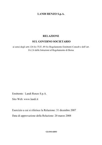 Relazione sulla Corporate Governance - LANDIRENZO - Investor ...