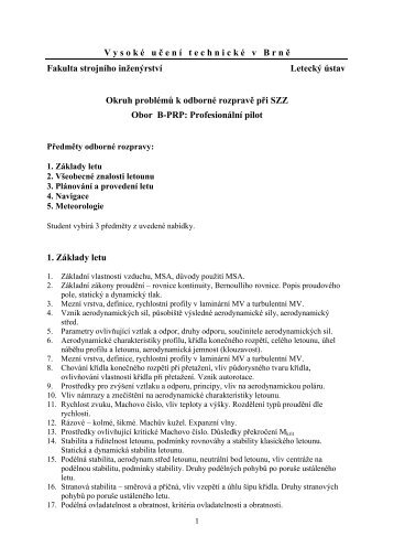 Okruhy tÃ©mat pro obor ProfesionÃ¡lnÃ­ pilot - LeteckÃ½ Ãºstav