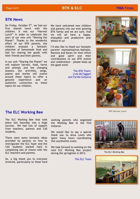 THE INTERNATIONAL SCHOOL AZERBAIJAN Mid-term Roundup