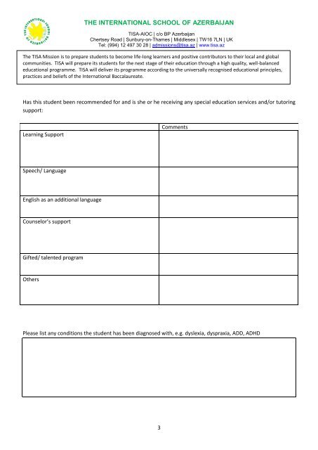 Student Reference Form For Admission to P5 – P8