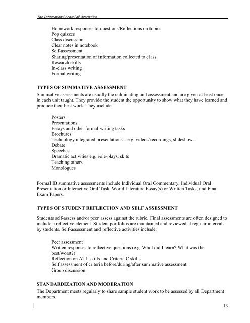 Assessment Policy - The International School of Azerbaijan