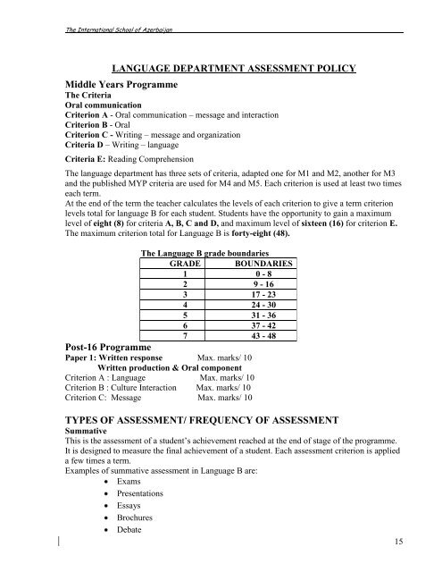 Assessment Policy - The International School of Azerbaijan