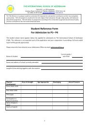 Student Reference Form For Admission to P1– P4