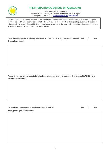 Student Reference Form For Admission to P1– P4