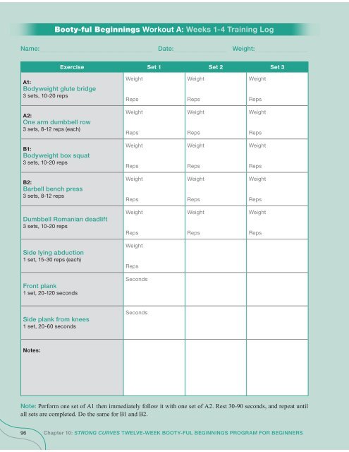 Booty Ful Beginnings Workout A Weeks 1 4 Training Log