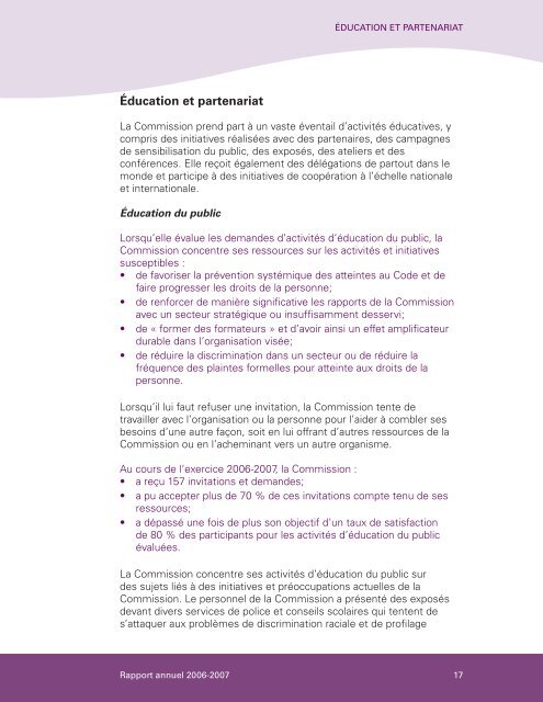 Rapport annuel 2006-2007 - Ontario Human Rights Commission