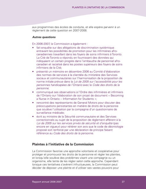 Rapport annuel 2006-2007 - Ontario Human Rights Commission