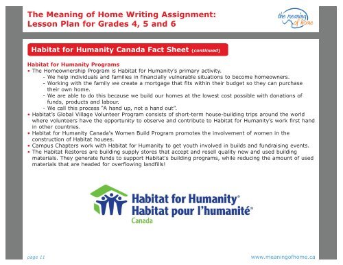 The Meaning of Home Writing Assignment Lesson Plan for Grades 4 5 and 6
