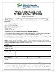 FORMULAIRE DE CANDIDATURE POUR LES CANDIDATS EXTERNES