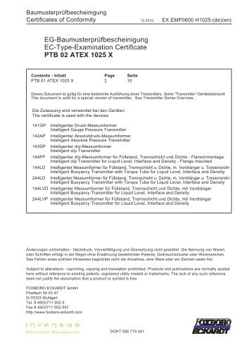 PTB 02 ATEX 1025 X - FOXBORO ECKARDT GmbH