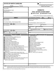 STATE OF NORTH CAROLINA DOMESTIC CIVIL ACTION COVER SHEET