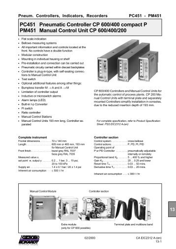 PC451 Pneumatic Controller CP 600/400 ... - Foxboro Eckardt