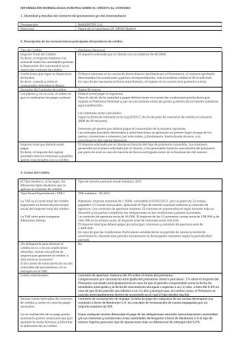 INFORMACIÃN NORMALIZADA EUROPEA SOBRE EL ... - Bankinter