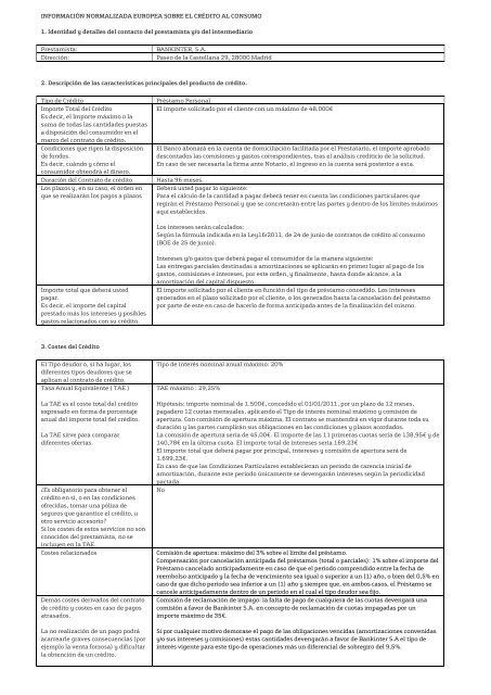 INFORMACIÃN NORMALIZADA EUROPEA SOBRE EL ... - Bankinter