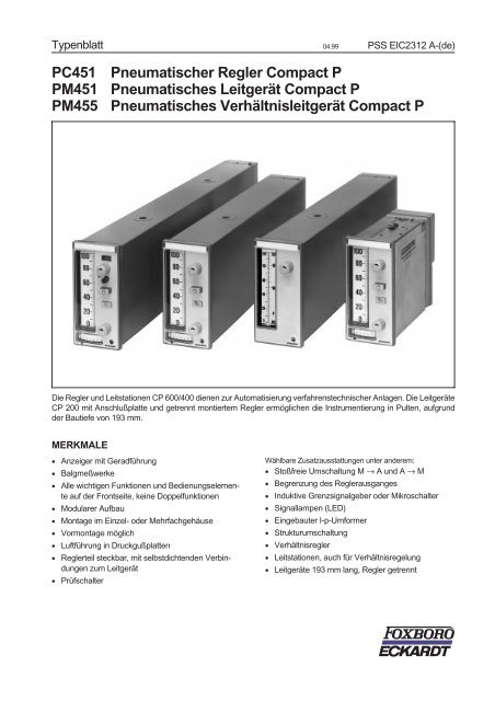 PC451 Pneumatischer Regler Compact P PM451 Pneumatisches