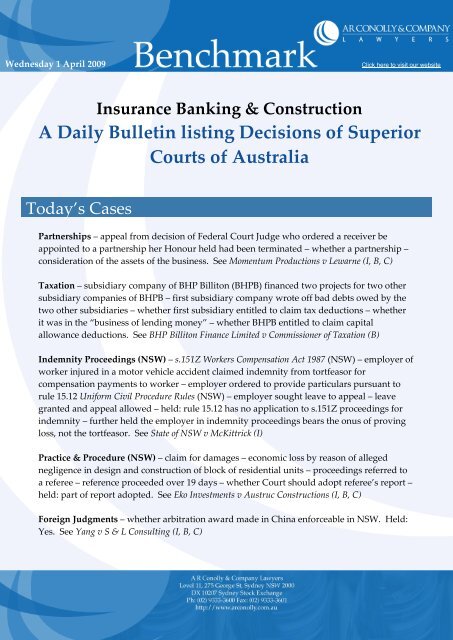 A Daily Bulletin listing Decisions of Superior Courts of Australia