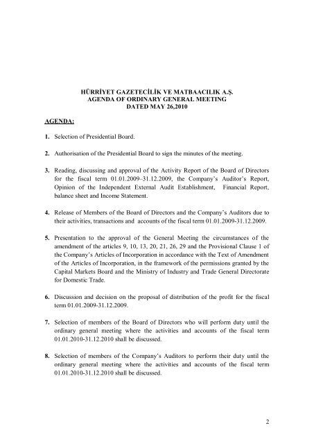 Resolution of the Board of Directors
