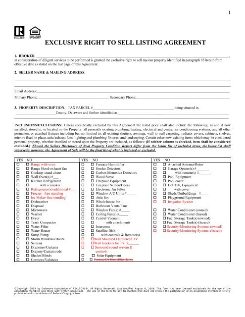 EXCLUSIVE RIGHT TO SELL LISTING AGREEMENT exclusive-right-to-sell-listing-agreement