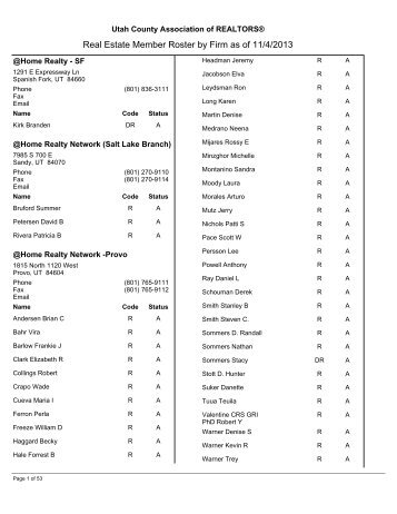 Real Estate Member Roster by Firm as of 11/4/2013