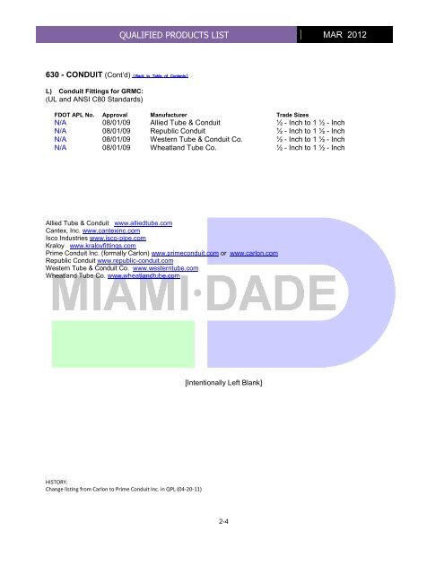 QUALIFIED PRODUCTS LIST MAR 2012 - Miami-Dade Portal