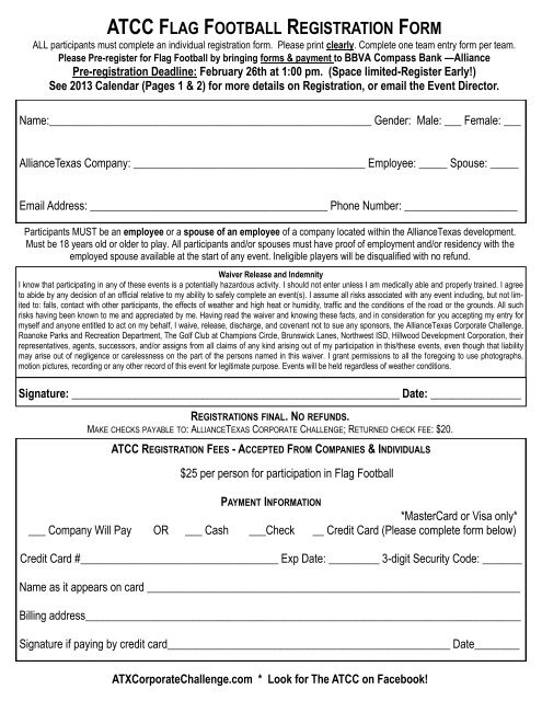 ATCC FLAG FOOTBALL REGISTRATION FORM