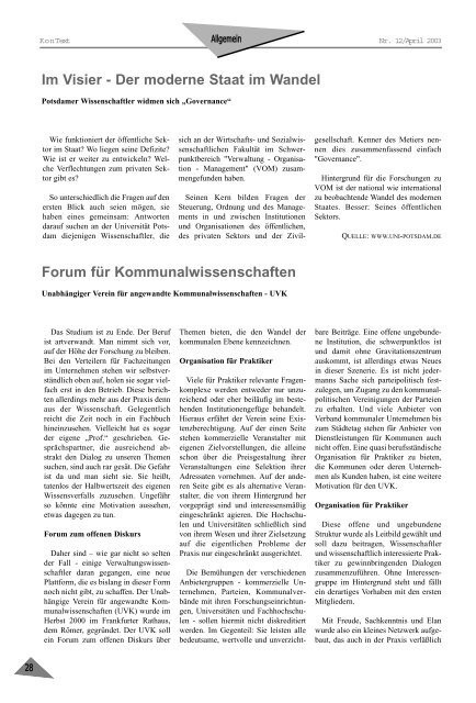 Ausgabe Nr. 12 / April 2003, Thema: Verwalter in - KonNet