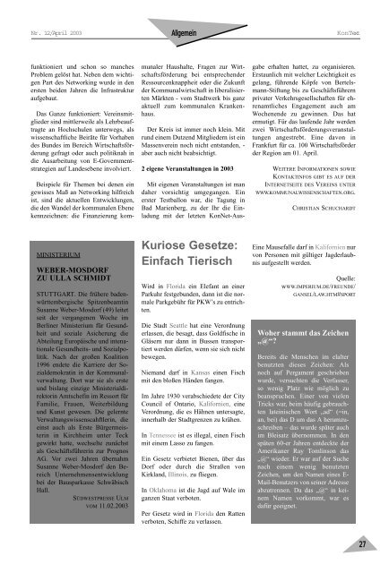 Ausgabe Nr. 12 / April 2003, Thema: Verwalter in - KonNet